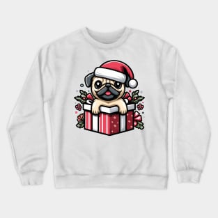 Pug In Present Dog Christmas Festive Santa Hat Crewneck Sweatshirt